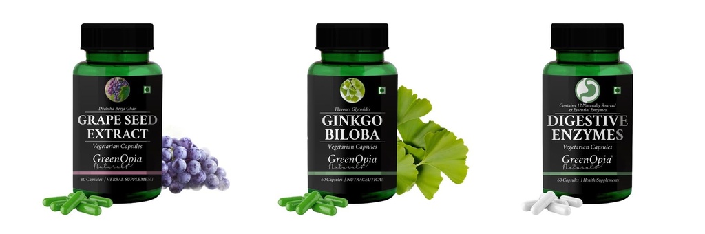 Grape-seed-extract-60-vegetarian-capsules, Ginkgo-biloba-vegetarian-capsules, Digestive-enzymes-60-vegetarian-capsules Combo | Convenient Nutrition & Wellness Routine | Mult