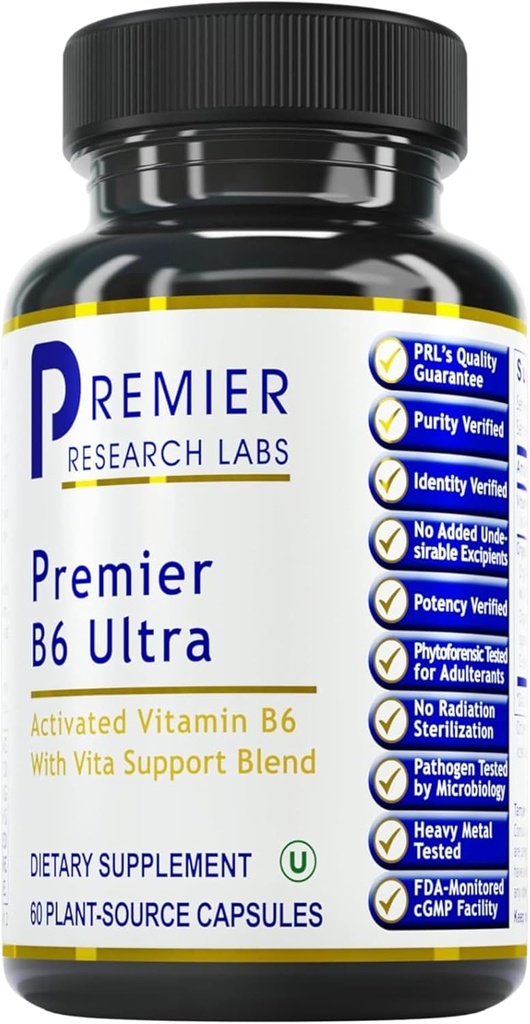 Premier Research Labs Premier B6 Ultra-P5P Vitamine B6, pyridoxal 5 Fosfaat B6 Vitaminen Supplement, 50mg B6 Per Capsule, Actieve Vorm voor Energie Metabolisme, & Hersenfunctie - 60 Vegetarische Capsules