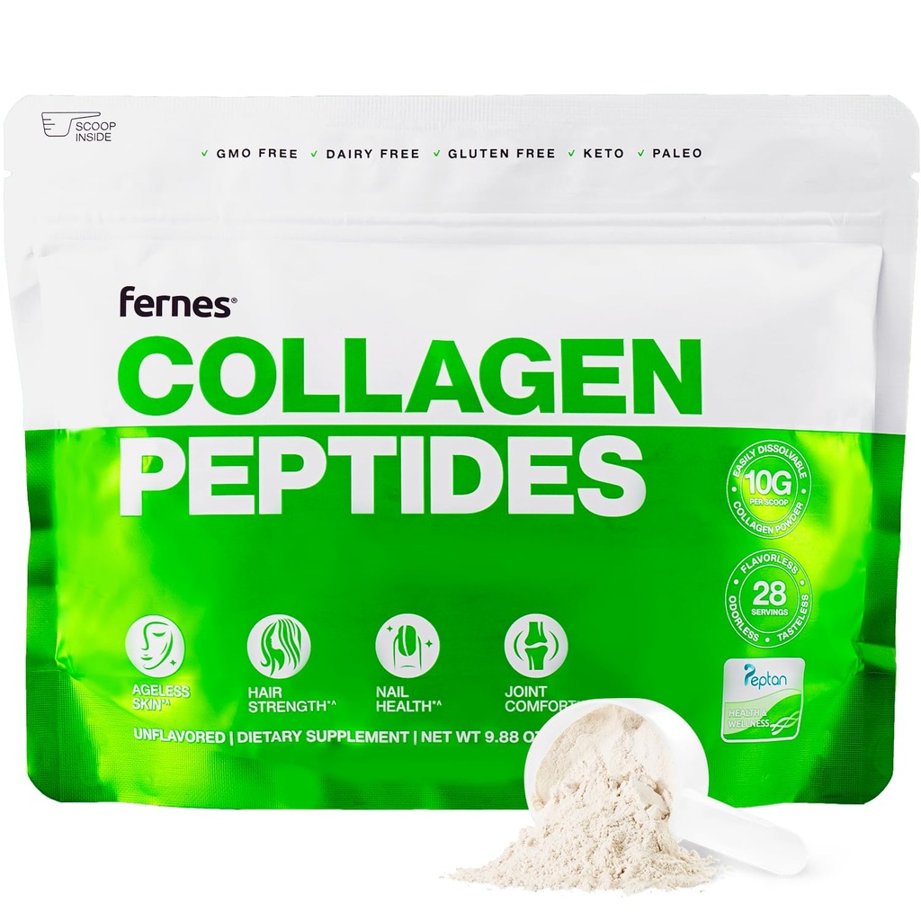 Gehydrolyseerde Collageen Peptides Supplement voor vrouwen en mannen - Gezamenlijke, Haar, Huid & Nails Ondersteuning - Gras Fed Type I & III - Keto, Paleo - 28 Servers, 9,88 oz, Ongearomatiseerd Poeder