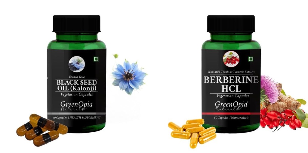 Black-seed-oil-capsules, Berberine-hcl-vegetarian-capsules Combo | Convenient Nutrition & Wellness Routine | Multi-Product Pack