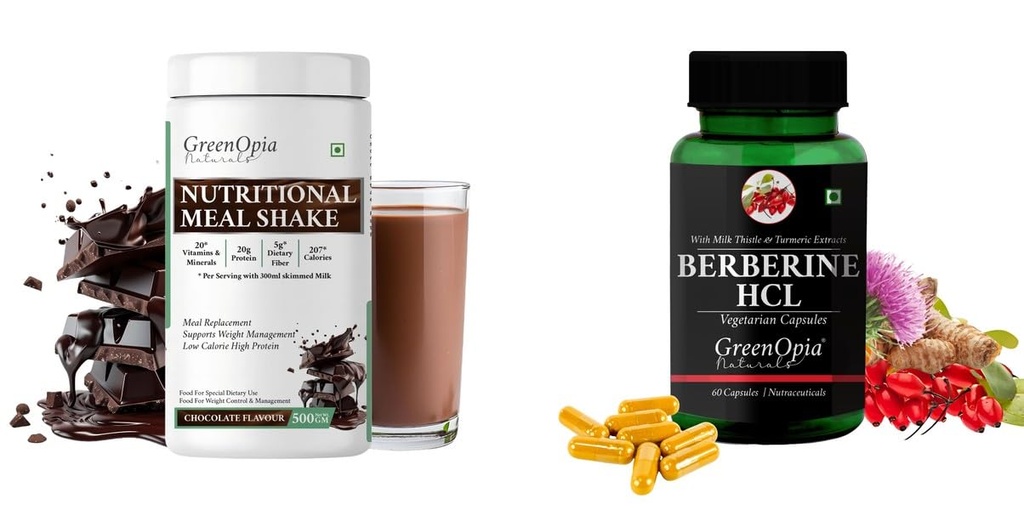 Nutritional-meal-shake-chocolate, Berberine-hcl-vegetarian-capsules Combo | Convenient Nutrition & Wellness Routine | Multi-Product Pack