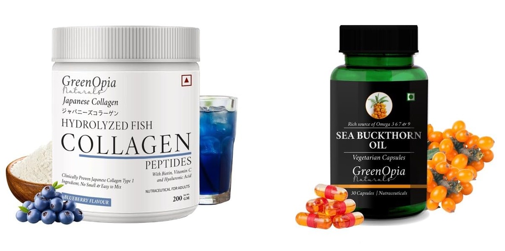 Marine Collagen Peptides Powder Blueberry Sea Buckthorn Oil Wellness Daily Vitality |60 CAPSULES