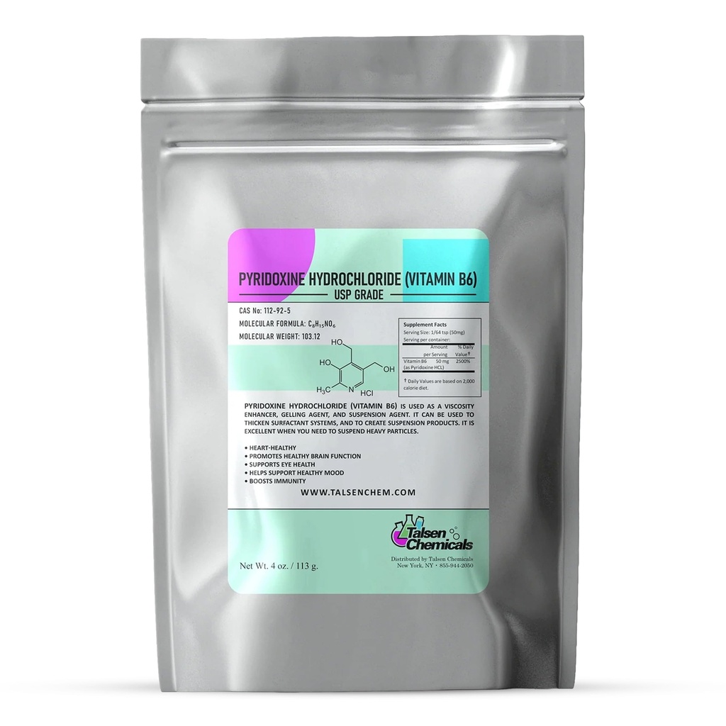 Vitamine B6 Powder (4 Oz / 113 Gram) Pyridoxine HCL Powder for proper function of Sugars, Fats, and Proteins in The Body Supports Metabolisme and Nervery System Function