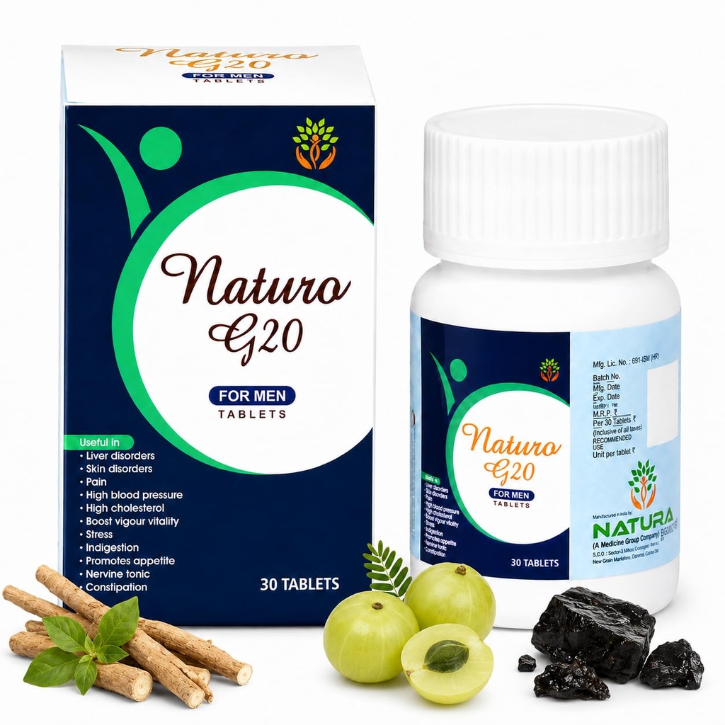 Naturo G20 for Men – 30 Tablets | Ayurvedic Multivitamin for Strength, Stamina & Immunity | With Ashwagandha, Shilajit, Safed Musli, Gokhru & More