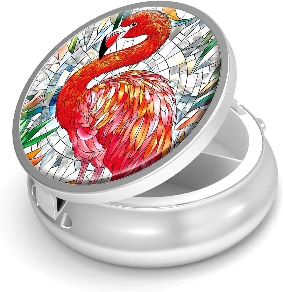 Pill Box-3 Compartiment kleine pil geval voor Purse & Pocket Mini metalen pil houder Travel Pill Container om supplementen vitamines BPA-Free te houden (Flamingo)