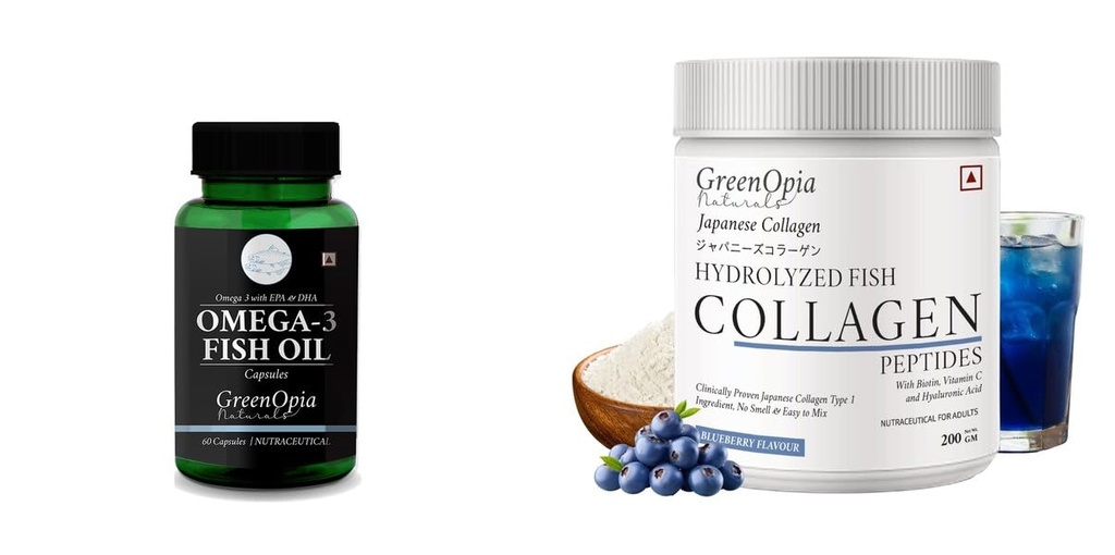 Fish Oil Marine Collagen Peptides Powder Blueberry Wellness Daily Vitality |60 CAPSULES