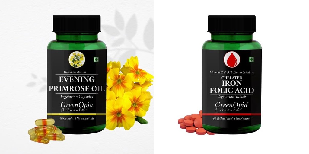 Evening Primrose Oil Iron Folic Acid Tablets Wellness Daily Vitality |60 CAPSULES