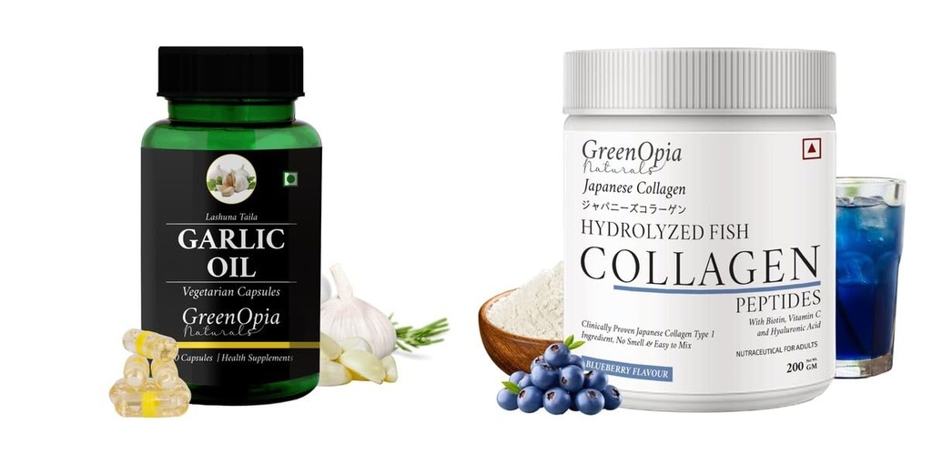 Garlic Oil Marine Collagen Peptides Powder Blueberry Wellness Daily Vitality |60 CAPSULES