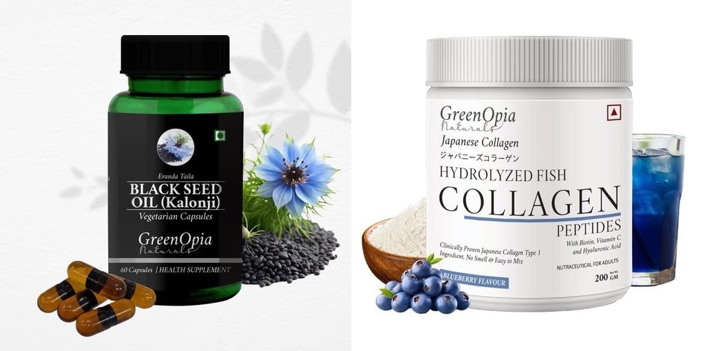 Black Seed Oil Marine Collagen Peptides Powder Blueberry Wellness Daily Vitality |60 CAPSULES