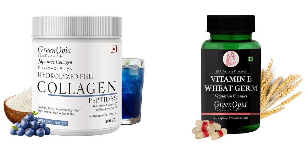 Marine Collagen Peptides Powder Blueberry Vitamin E Wheat Germ Oil Wellness Daily Vitality |60 CAPSULES