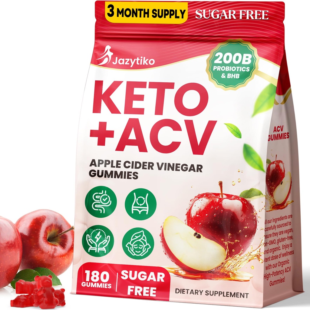 Apple Cider Vinegar Gummies, Advanced ACV Gummy met Probiotica, BHB, B12 en Keto Support - Keto Acv Gummies for Detox, Metabolisme, Digestie, Gut & Immune Health - Sugar Free, Vegan, 180 Counts