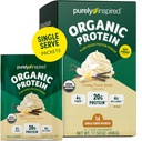Poudre de protéines organiques purement inspirée, 14 paquets à usage unique, Vanille crémeuse - 20g de poudre de protéines à base végétale pour smoothies et shakes - Sans lait, sans OGM - pour les hommes et les femmes