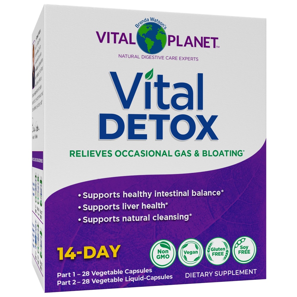 Vitale Planeet - Vitale Detox met melkdistel, quercetine, Alpha Lipoic Acid, Choline, en kruiden, voor Occasional Gas en opgeblazen, Ondersteunt gezonde Intestinal Balance, 2-Part 14 Day Kit, 56 Capsules