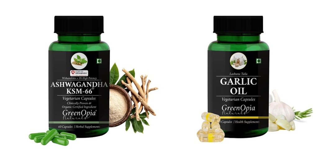 Ashwagandha KSM66 Garlic Oil Wellness Daily Vitality |60 CAPSULES