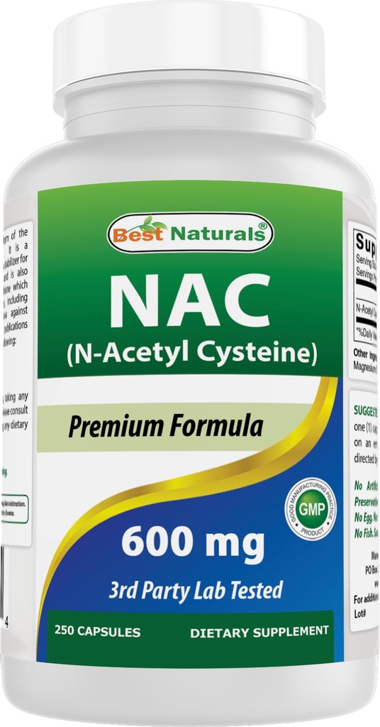 Meilleures naturelles NAC N-acétyl-Cysteine 600 mg 250 Capsules