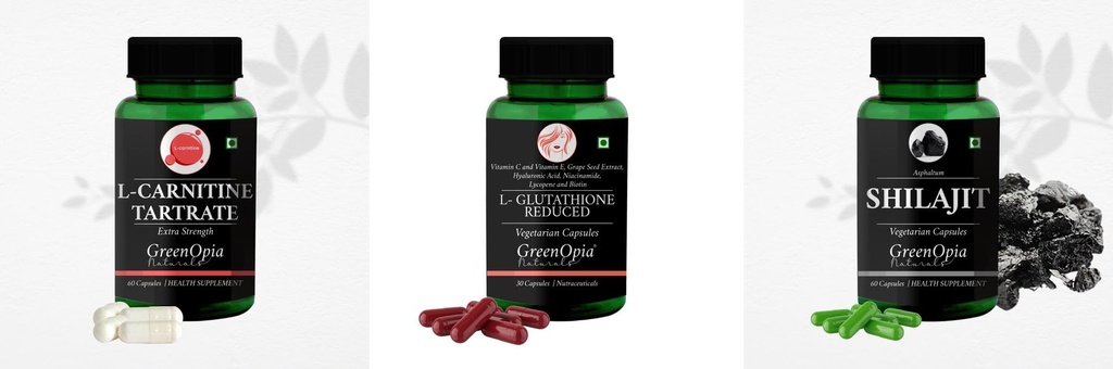 L Carnitine 1 +L Glutathione Reduced + Shilajit Daily Health Pack |60 CAPSULES