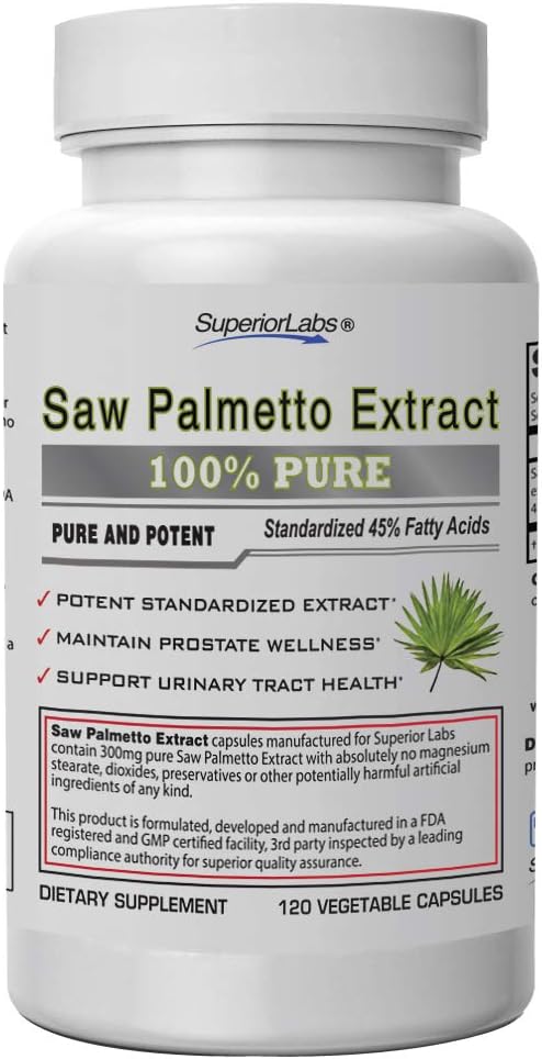 Superior Labs — Saw Palmetto Extract NonGMO, Non Synthétique — 300 mg Posologie, 120 capsules végétales — supporte le flux et la fréquence du trac urinaire