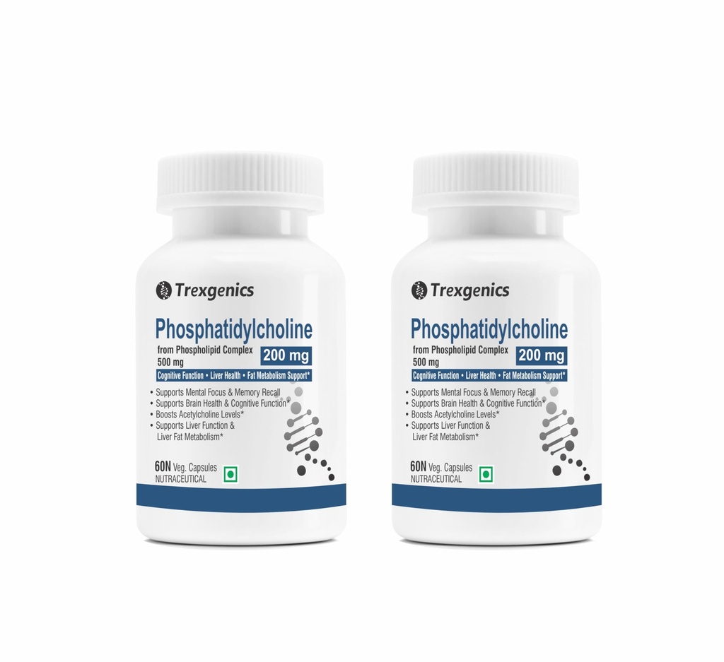 Trexgenics PHOSPHATIDYLCHOLINE 200 mg from Phospholipid Complex 500 mg, Cognitive Function, Liver and Brain Health, Fat Metabolism Support (60 Veg Capsules) (Pack of 2)