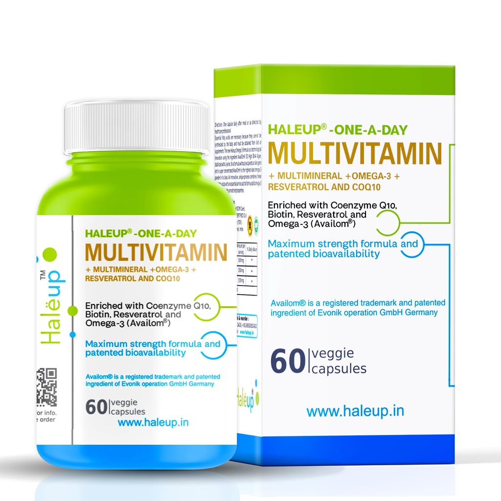 Haleup Multivitamins capsules for Women & Men 60 capsules - Multivitamin & Multimineral Supplements with Omega-3, Resveratrol, Coenzyme Q10 & Biotin