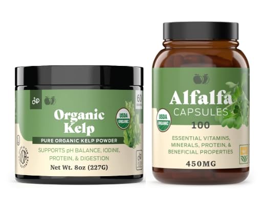 Biologische Kelp poeder 8oz & Pure Alfalfa blad 100 capsules bundel