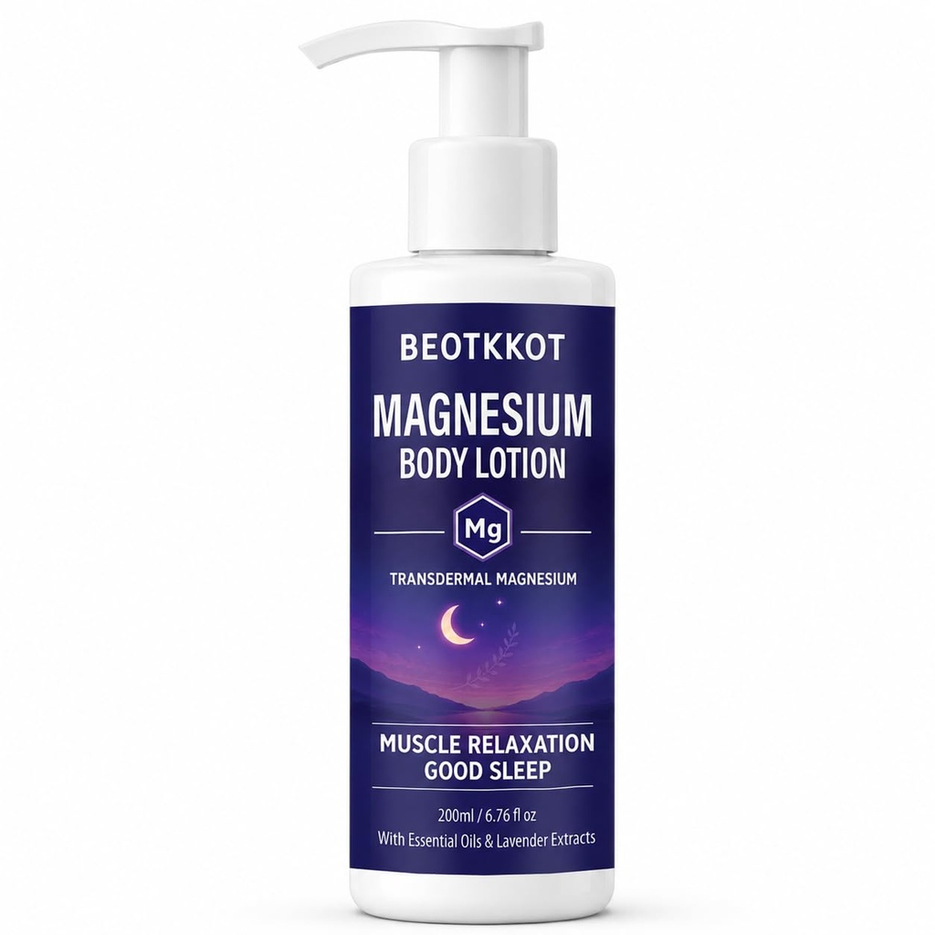 Magnesium Body Lotion for Women & Men with Lavender & Essential Oils, Moisturising Body Massage Lotion for Dry Skin and Relaxing Bedtime Routine, 200 ml