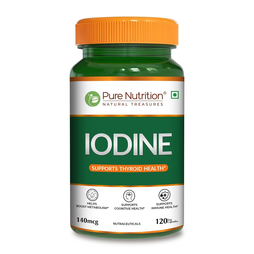 Pure Nutrition Iodine Capsules | Iodine Solution Supplements | Thyroid Support Supplement for Men & Women | Boosts Metabolism, Energy, Immunity & Mental Clarity | Maintains Healthy Cellular Function -120 Veg Capsules
