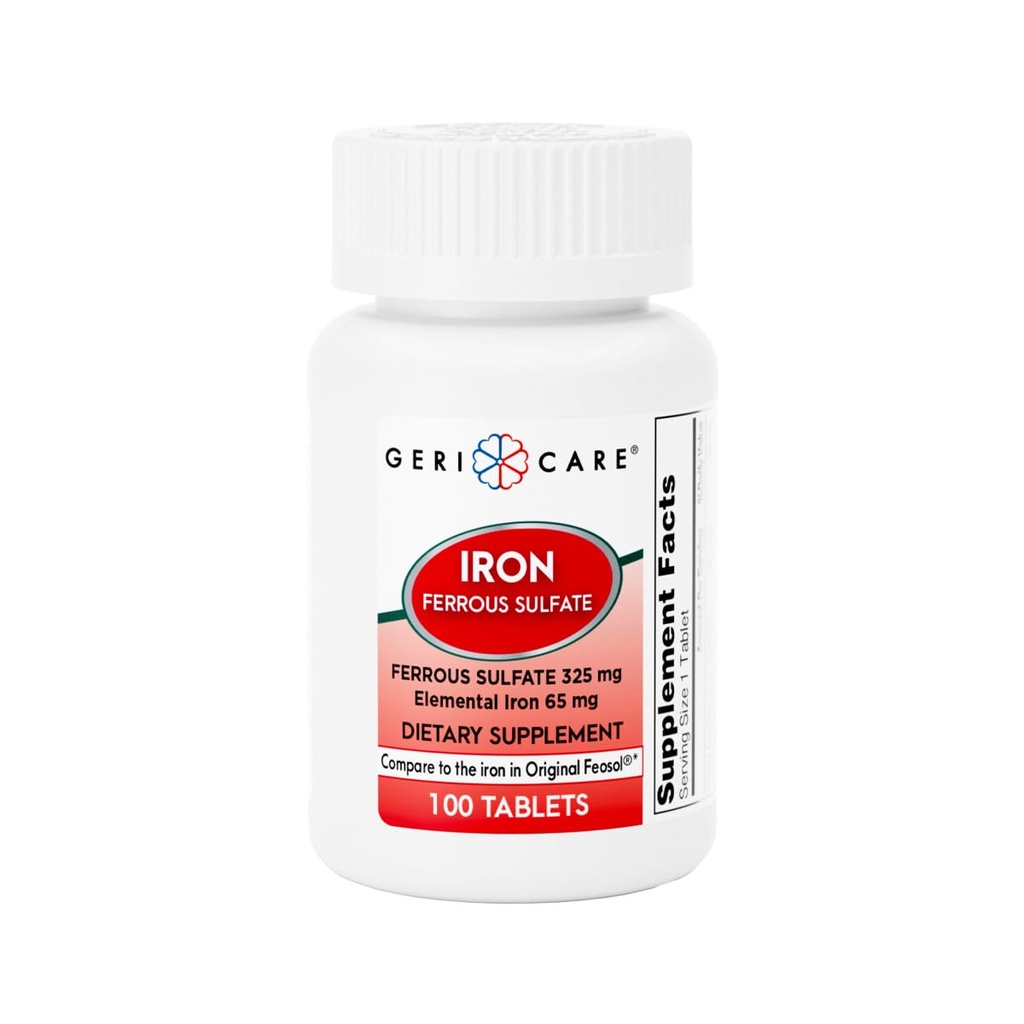 GeriCare Ferrous Sulfate Tablets 325mg, Elemental Iron 65 mg High Potency Iron Supplement 