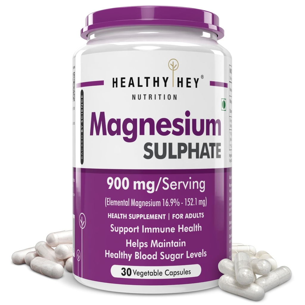 HealthyHey Nutrition Magnesium Sulphate - 900mg/Serving - 30 Capsules
