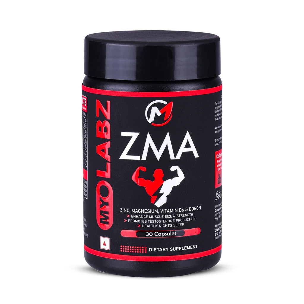 ZMA Supplement Capsules – Zinc, Magnesium, Vitamin B6, B12, D3, L-Tryptophan & Melatonin – Night-Time Wellness, Recovery & Daily Nutritional Support – 30 Capsules