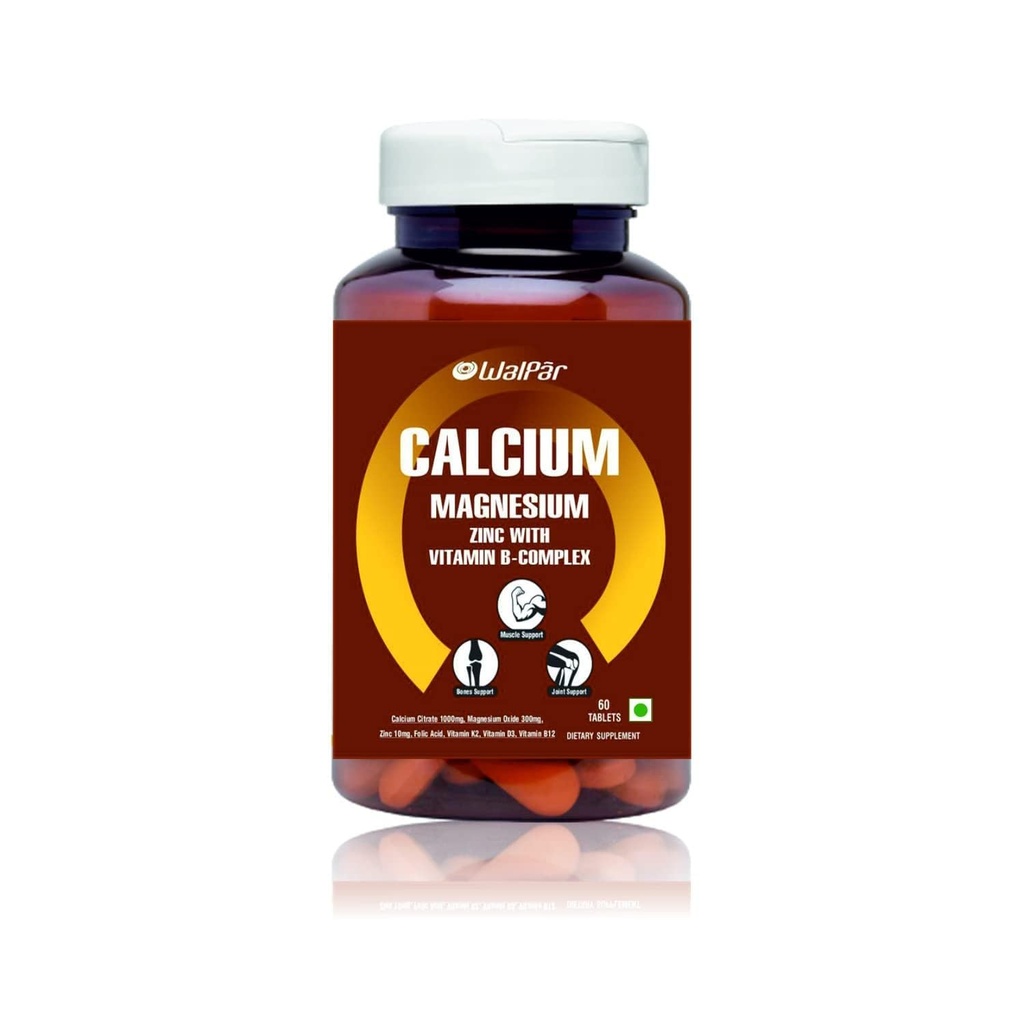 WALPAR Calcium Magnesium Zinc Tablets with Folic Acid D3 K2 B12