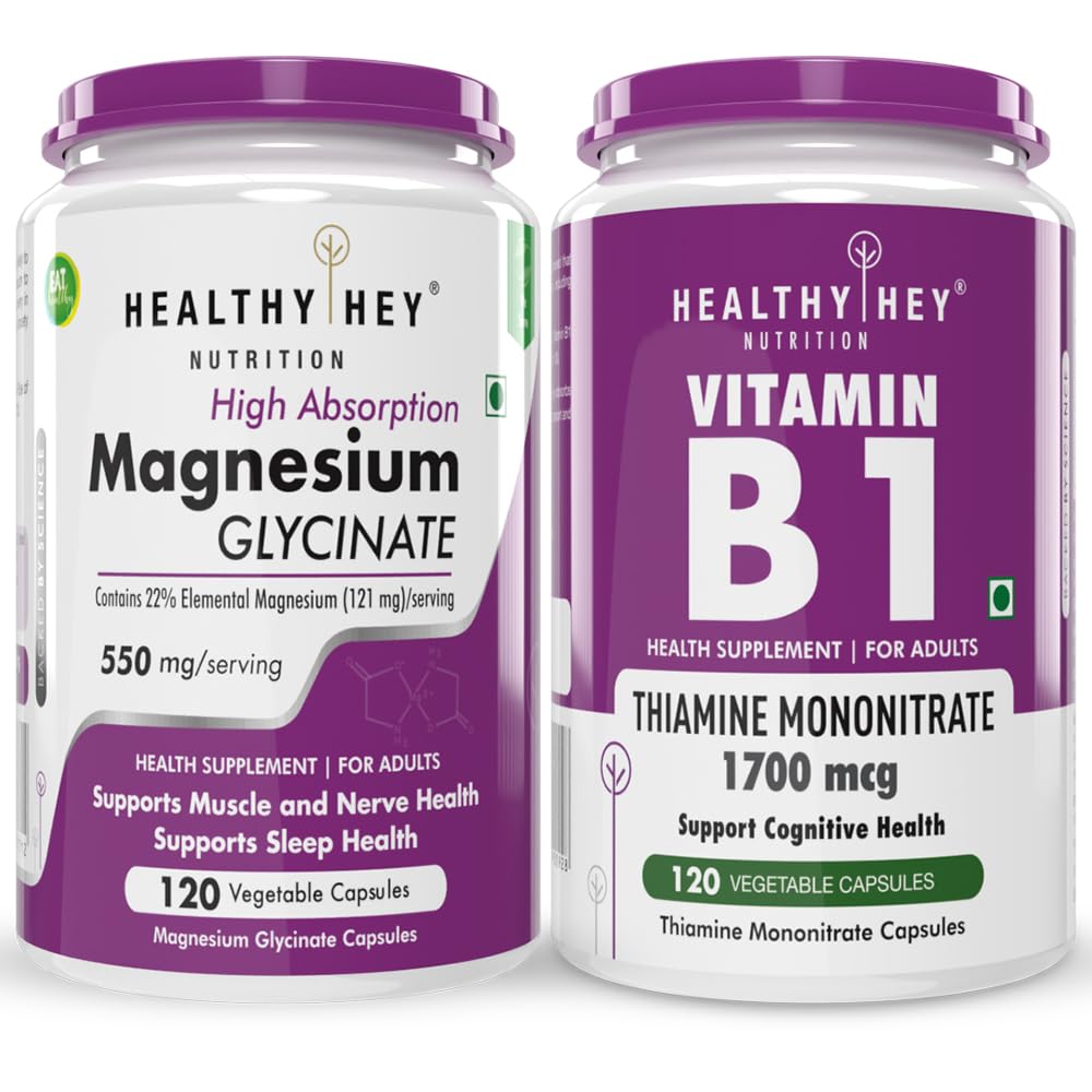 HealthyHey Nutrition Magnesium Glycinate 120 Capsules & Vitamin B1 120 Capsules