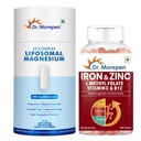 Dr. Morepen Liposomal Magnesium Complex 440mg with Aquamin®, Magnesium Glycinate, Vitamin D2, K2-7, B6 & B12 + Iron & Zinc Tablets with Vitamin C & B12 for Men & Women | Daily Wellness Combo