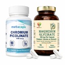 Metacaps Chromium Picolinate 600mcg + NutraLiebe Magnesium Glycinate 590mg Bundle | Blood Sugar, Metabolism, Muscle, Nerve & Heart Health Support | 90 Capsules Each