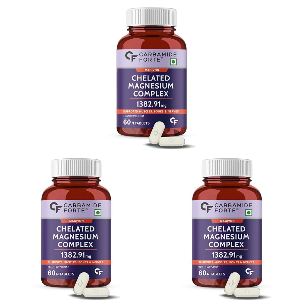 Carbamide Forte Chelated Magnesium Glycinate Citrate Supplement |Supports Muscle Recovery & Better Sleep|1382.91mg Per Serving - 60 Veg Tablets (Pack of 3)