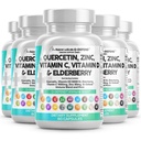 Nutraceutiques propres Quercetin Zinc Vitamine C Vitamine D Bromelain Elderberry - Supplément de soutien immunitaire pulmonaire Adultes atteints d'artémisinine, de mousse de mer, d'échinacée, de soulagement de l'allergie (60 Nombre (paquet de 5)