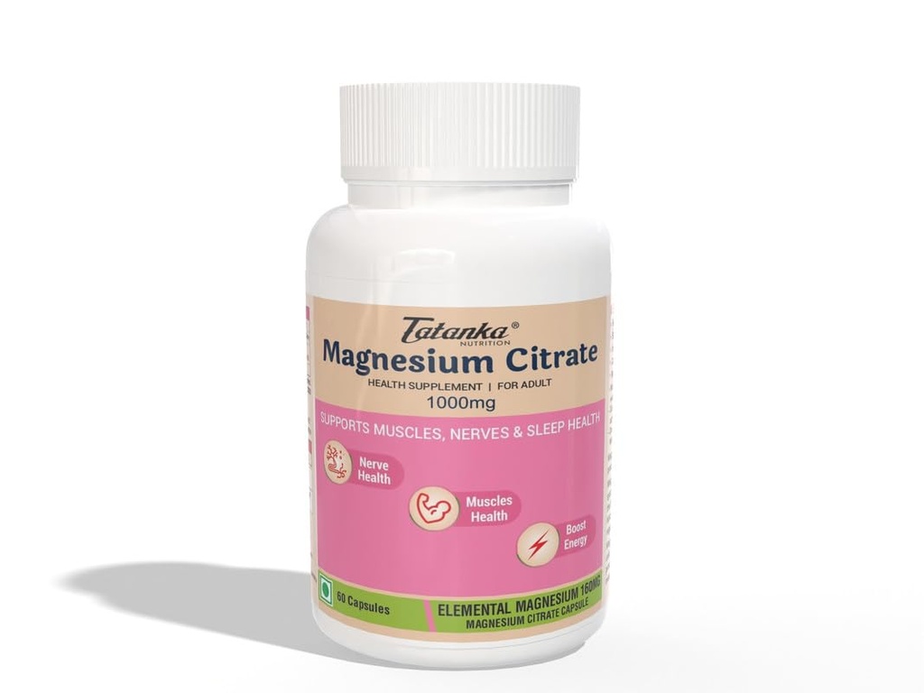 Magnesium Citrate 1000mg Per Serving Supports Muscles and Nerve Health (60 Capsules) Pack of - 3