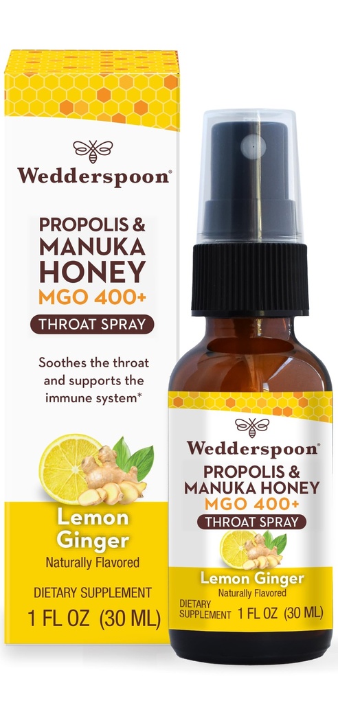 Wedderspoon Propolis en Manuka Honey Throat Spray, Lemon & Ginger, 1 Fl Oz (pakket van 1), Sore Throat Relief, Natural Immune Support