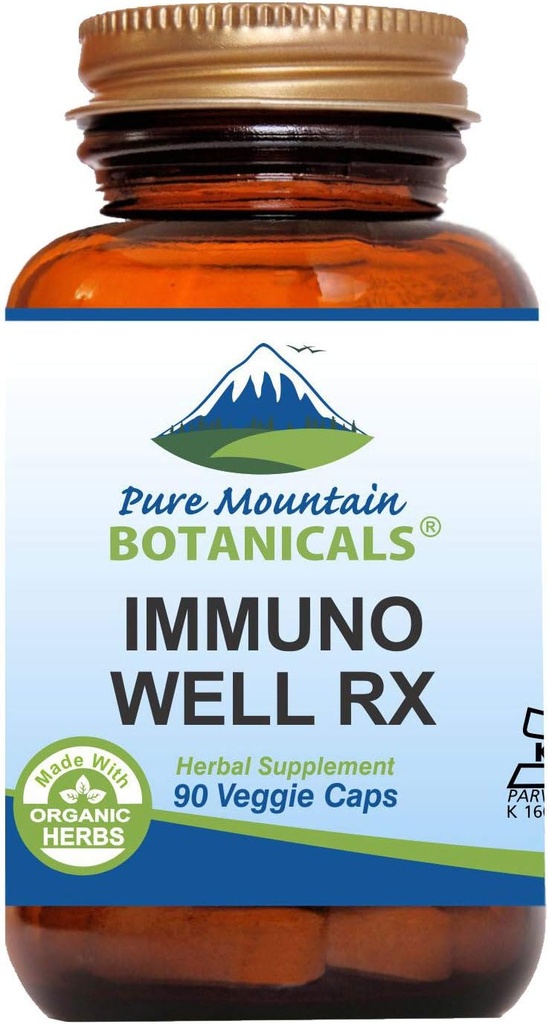 Pure Mountain Botanicals Immuno Well RX - Kosher Caps met Biologische Astragalus Echinacea Knoflook Maitake Shiitake Mushroom Honeysuckle & Beta Glucon
