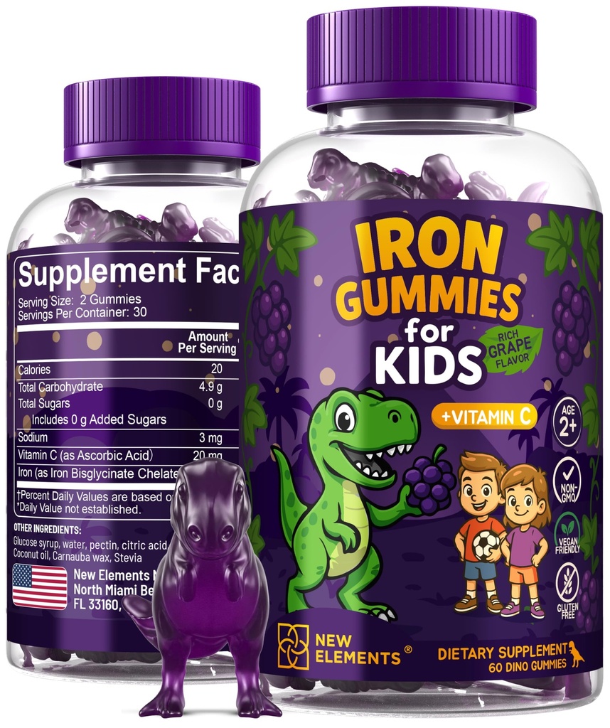 Iron Dinosaur Gummies for Kids with Vitamin C 