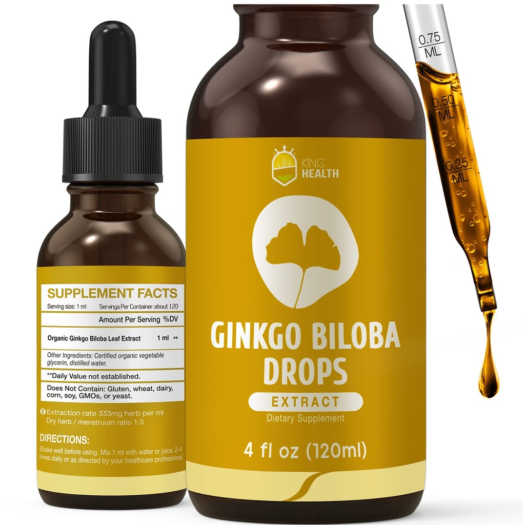 Biologische Ginkgo Biloba Extract Liquid Supplements, Hersen & Focus Support, 98% Absorptie, Veganistisch, Non-GMO, Alcohol & Glutenvrij - 4 Fl Oz