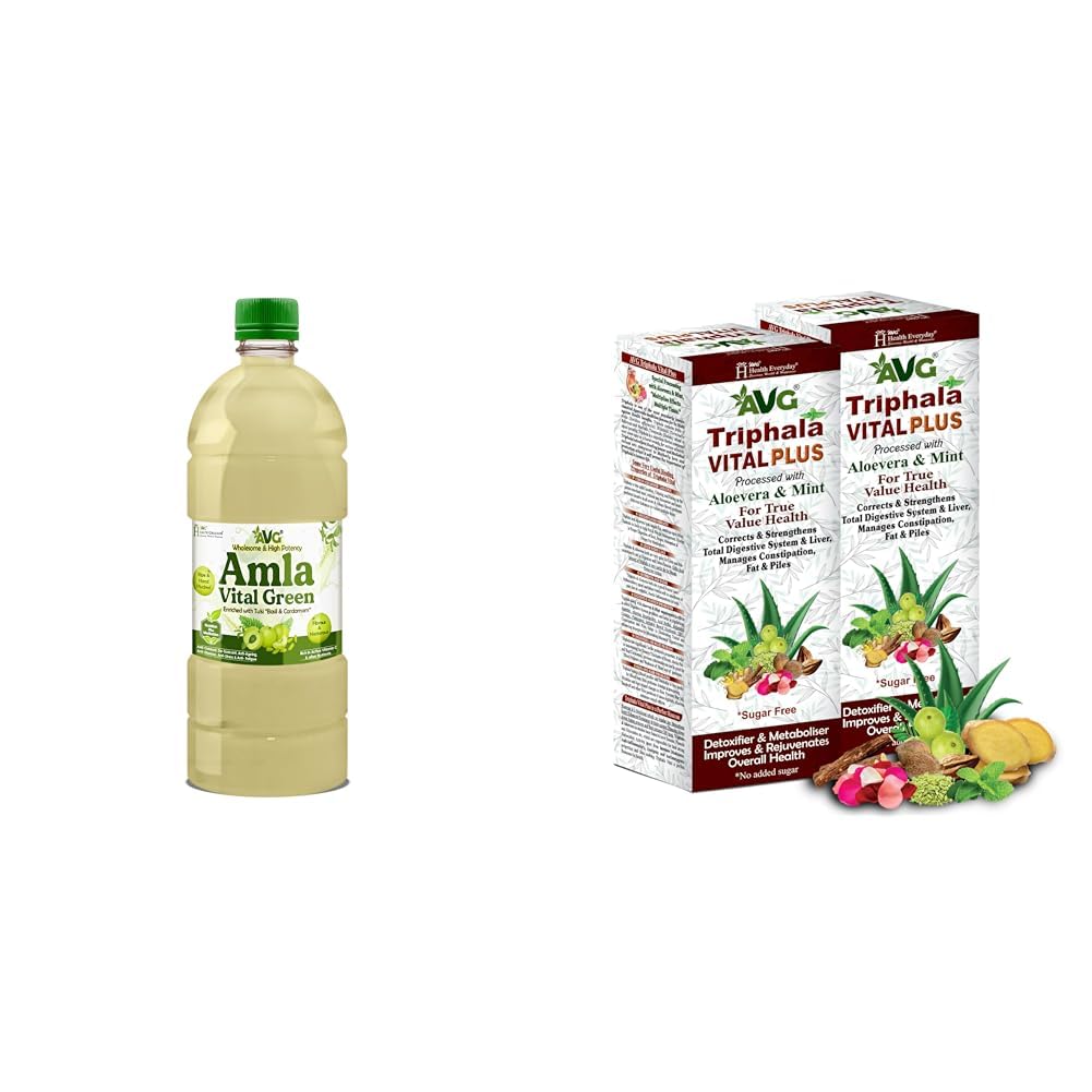 AVG Amla Vital Green Juice (1000ml) from Fresh & Green Amla, Immunity Booster, Powerpacked with Vi | AVG Health Organics Triphala Vital Plus - Herbal Supplement for Weight Loss, Improves Digestion 1L