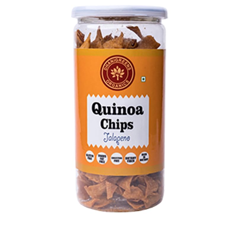 Dhanigreens Organics Crunchy Quinoa Chips Jalapeno Flavour Healthy & Crispy Snacks 150g (Pack of 1)| Gluten Free, Cholesterol Free, Dietary Fiber, Transfat Free | Rich in Nutrients | Protein Snack