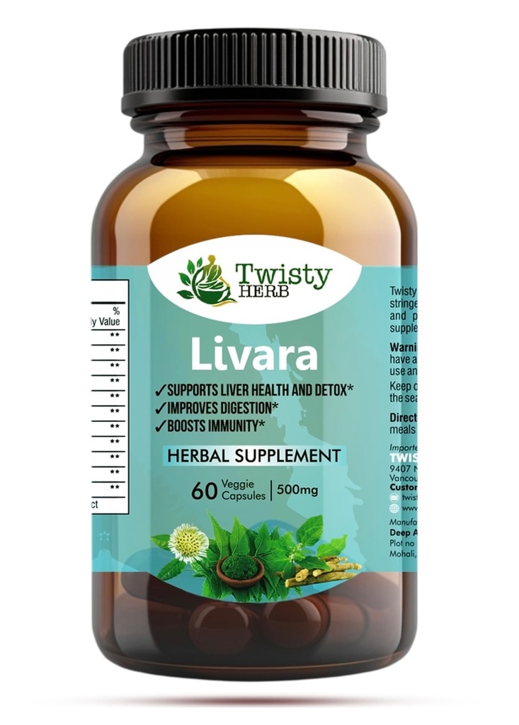 Livara Herbal Supplement for Liver Health and Detox, 500mg, 60 Veggie Capsules, Vegan, Ayurvedic-Naturopathic Dietary Supplement.