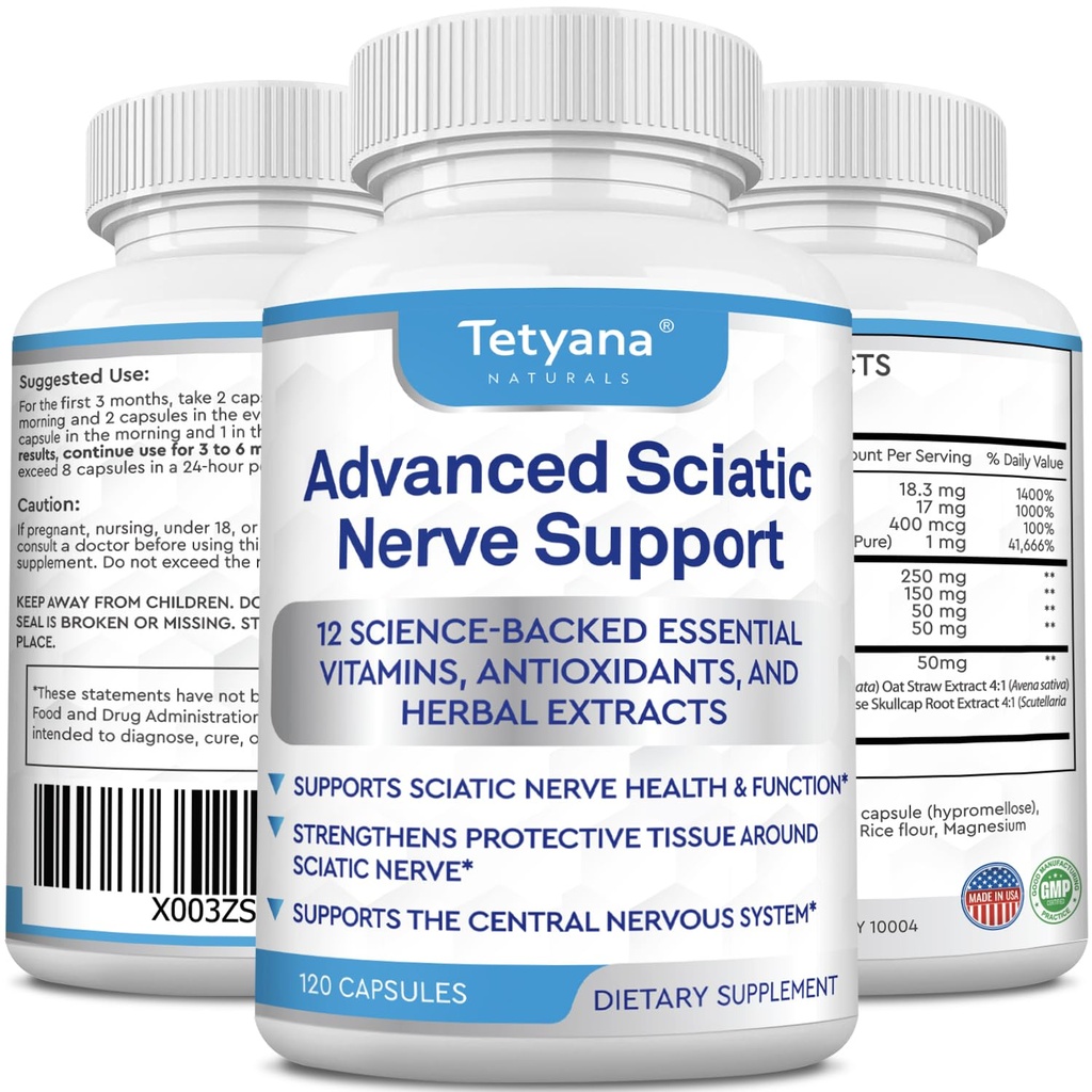 Advanced Sciatic Nerve Support Relief: Alpha Lipoic Acid Vitamine, Benfotiamine - 12 in 1 Sciatica Supplementen - 120 Capsules- 30-60 Supply- Made in USA