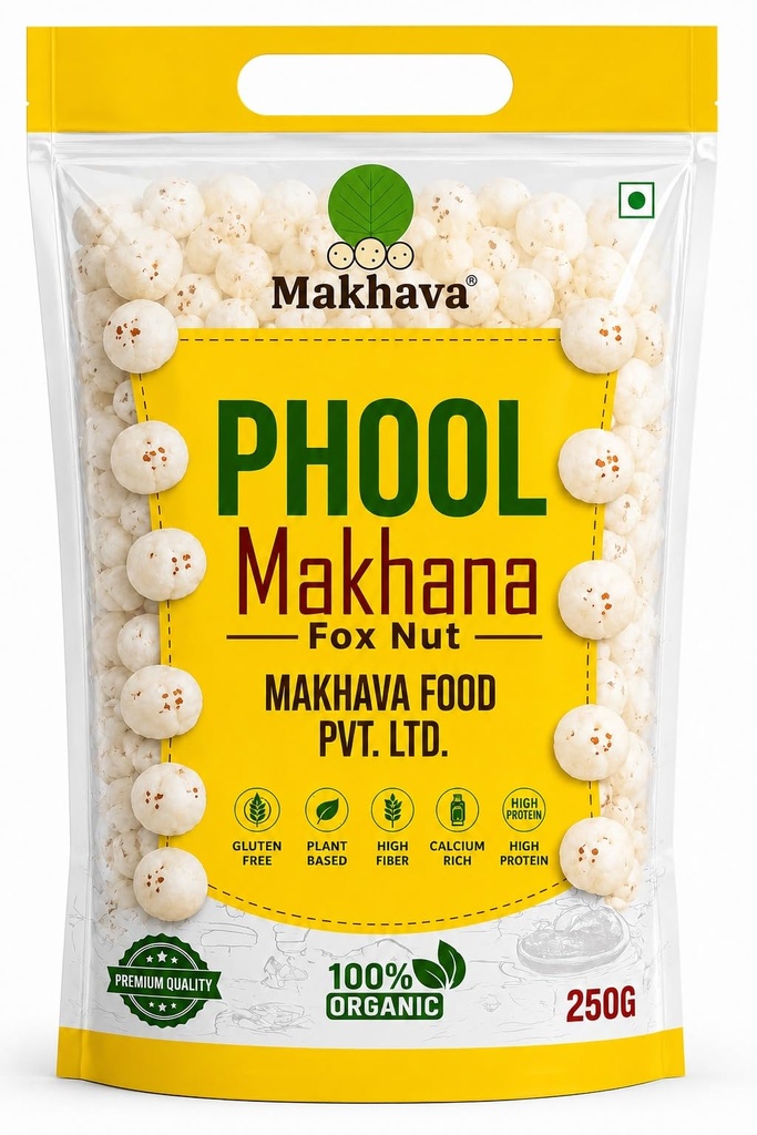 Makhava Foods Pack (250g each) - Premium Fox Nuts 4+, 5+, 6+ and 250 gm packet. Total -1 KG