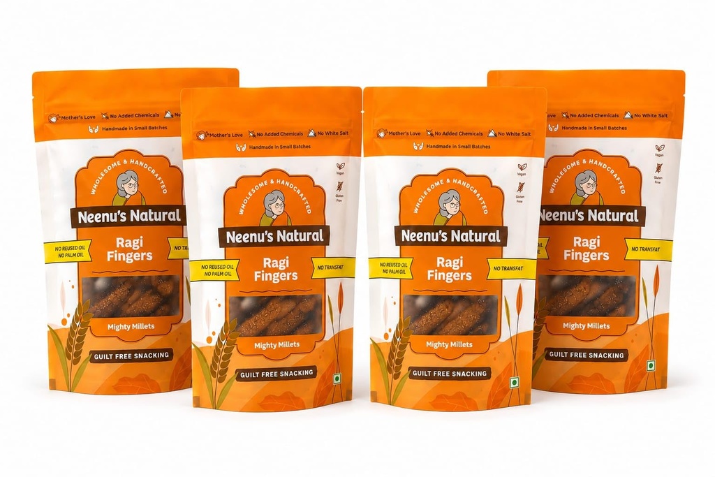 Neenu's Natural Ragi Fingers -100g (Pack of 4)| Healthy & Tasty Millet Snack | Rich in Fibre & Protein | Helps Reduce Cholesterol | Nutritious Anytime Snack | No Added Preservatives