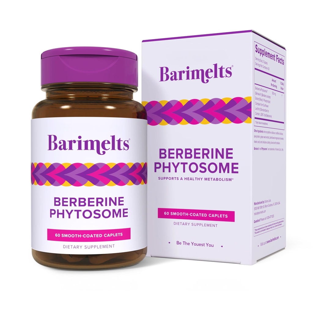 Barimelts Berberine Phytosome 550mg voor GLP-1 gebruikers en patiënten met bariatrische klachten - Voedingsondersteuning - 60 Smooth Coated Caplets (1-maandvoorraad)