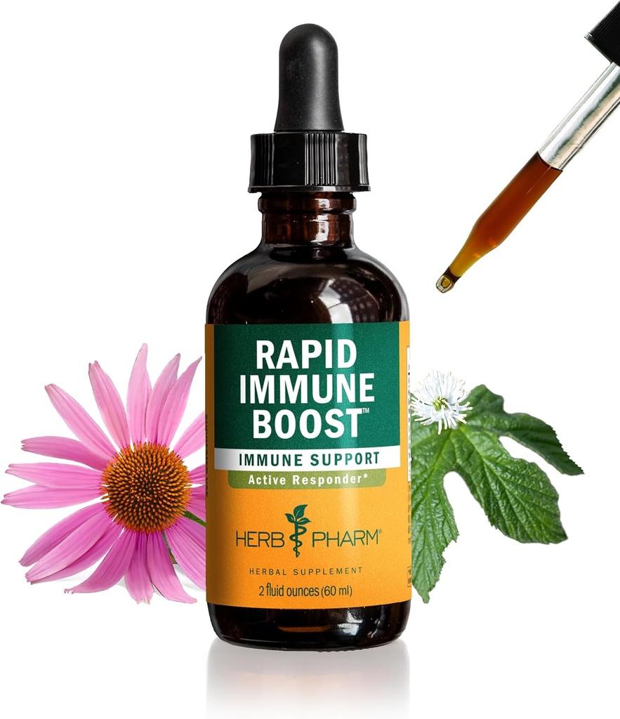 Herb Pharm Organic Rapid Immune Boost: Fast-Absorbing Tinctuur voor volwassenen, Echinacea Tinctuur met Goldenseal, Gember Extract & Vlierbessen, Immune Support Supplement & Wellness Aid, 2 Oz