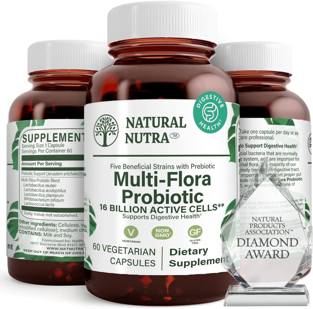 Natuurlijke Nutra Ultimate Flora Probiotica voor vrouwen en mannen, helpt bij het verbeteren van de spijsvertering, bijdraagt aan de algehele gezondheid, bevordert immuunsysteem, Multi-stam met Lactobacillus, Acidophilus, 60 capsules