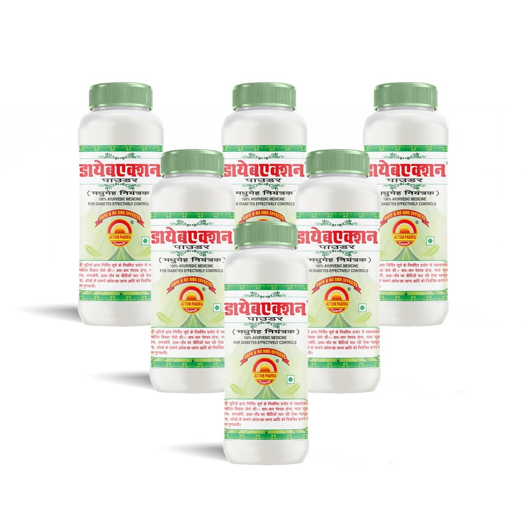I Diabaction Powder I Diabetes Controller I 100% Ayurvedic Medicine I For Diabetes Effectively Controls I Safe & No Side Effects I GMP Certified Company I 200 GM (Pack of 6)